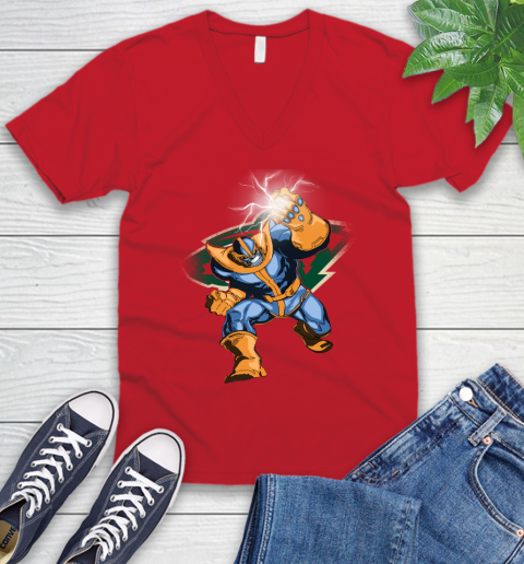 Minnesota Wild NHL Hockey Thanos Avengers Infinity War Marvel V-Neck T-Shirt 6
