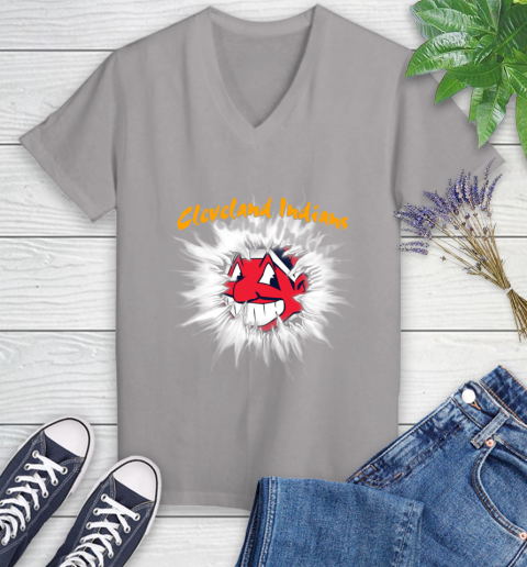 Cleveland Indians MLB Baseball Adoring Fan Rip Sports Women's V-Neck T-Shirt 4