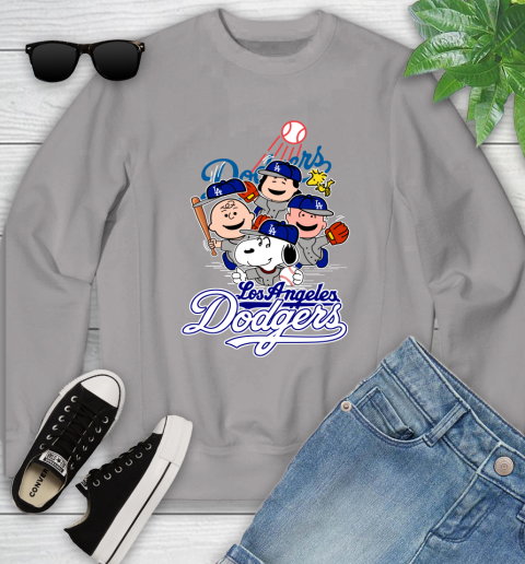 MLB Los Angeles Dodgers Snoopy Charlie Brown Woodstock The Peanuts Movie Baseball T Shirt_000 Youth Sweatshirt 3