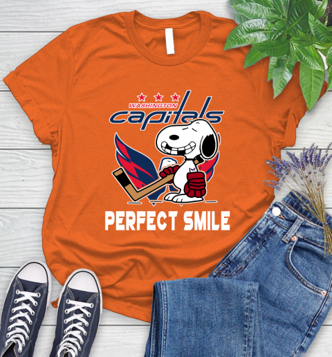 NHL Washington Capitals Snoopy Perfect Smile The Peanuts Movie Hockey T Shirt Women's T-Shirt 3
