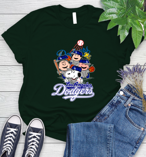 MLB Los Angeles Dodgers Snoopy Charlie Brown Woodstock The Peanuts Movie Baseball T Shirt_000 Women's T-Shirt 6