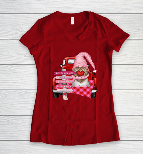 Valentine Vintage Red Truck Gnomes You And Me Valentines Day Women's V-Neck T-Shirt 13