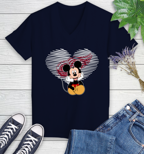 NHL Detroit Red Wings The Heart Mickey Mouse Disney Hockey Women's V-Neck T-Shirt 2