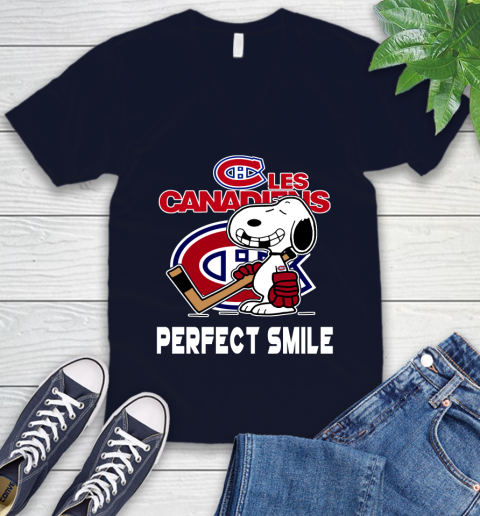 NHL Montreal Canadiens Snoopy Perfect Smile The Peanuts Movie Hockey T Shirt V-Neck T-Shirt 2