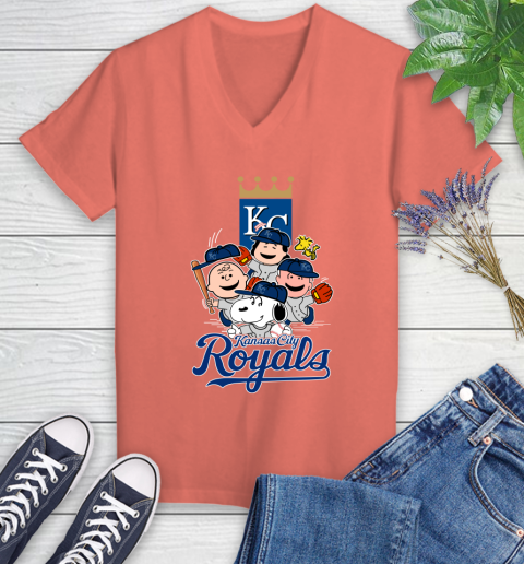 MLB Kansas City Royals Snoopy Charlie Brown Woodstock The Peanuts Movie Baseball T Shirt_000 Women's V-Neck T-Shirt 6