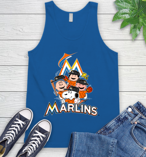 MLB Miami Marlins Snoopy Charlie Brown Woodstock The Peanuts Movie Baseball T Shirt Tank Top 4