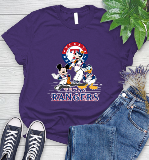 MLB Texas Rangers Mickey Mouse Donald Duck Goofy Baseball T Shirt Women's T-Shirt 4