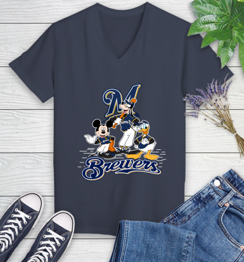 MLB Milwaukee Brewers Mickey Mouse Donald Duck Goofy Baseball T Shirt Women's V-Neck T-Shirt 12
