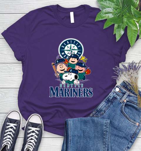 MLB Seattle Mariners Snoopy Charlie Brown Woodstock The Peanuts Movie Baseball T Shirt_000 Women's T-Shirt 4