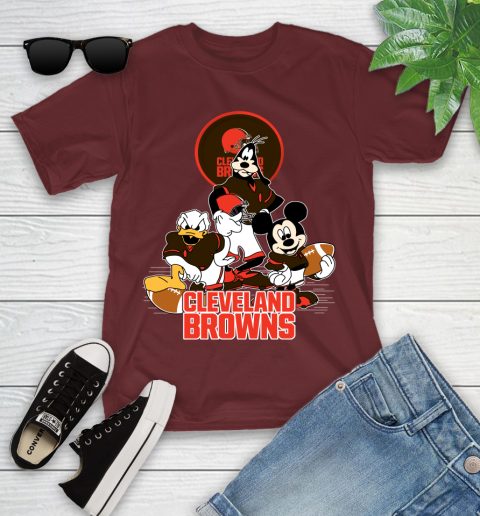 NFL Cleveland Browns Mickey Mouse Donald Duck Goofy Football Shirt Youth T-Shirt 14