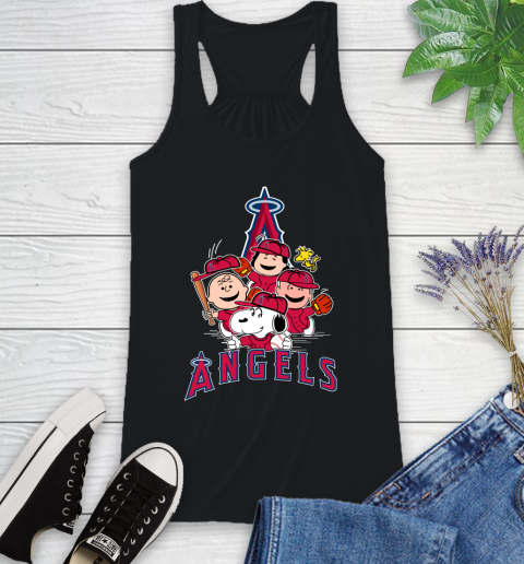MLB Los Angeles Angels Snoopy Charlie Brown Woodstock The Peanuts Movie Baseball T Shirt_000 Racerback Tank
