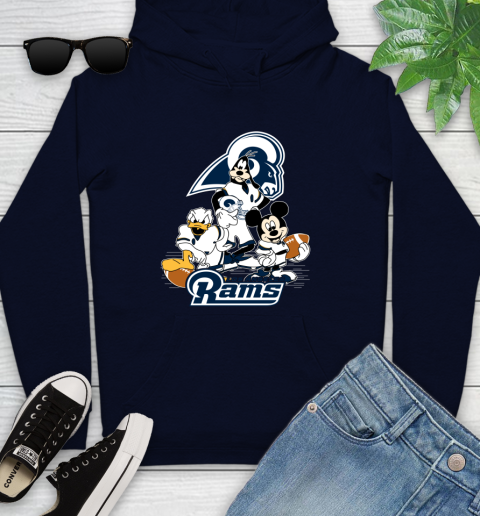 NFL Los Angeles Rams Mickey Mouse Donald Duck Goofy Football Shirt Youth Hoodie 3