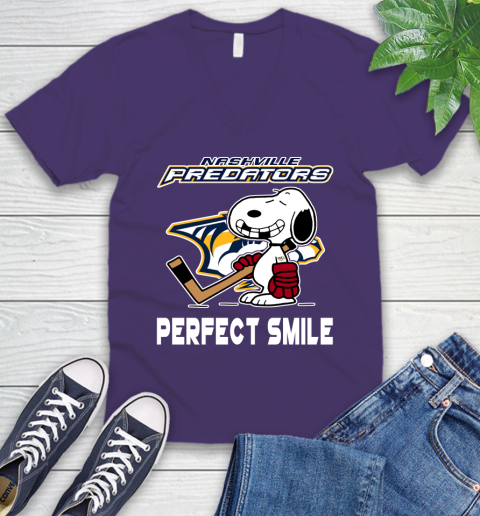 NHL Nashville Predators Snoopy Perfect Smile The Peanuts Movie Hockey T Shirt V-Neck T-Shirt 9
