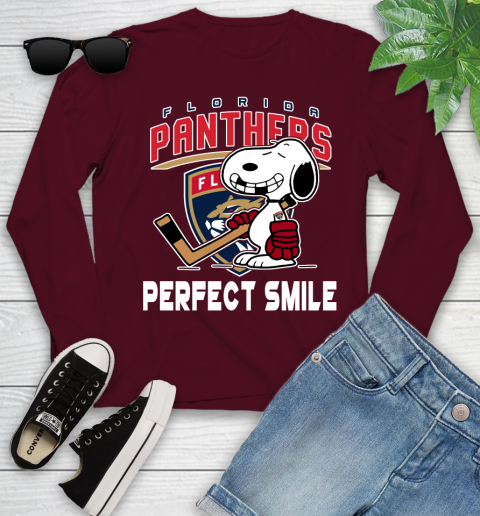 NHL Florida Panthers Snoopy Perfect Smile The Peanuts Movie Hockey T Shirt Youth Long Sleeve 6