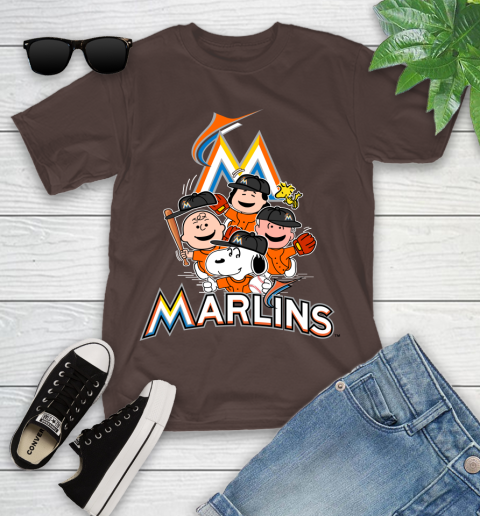 MLB Miami Marlins Snoopy Charlie Brown Woodstock The Peanuts Movie Baseball T Shirt Youth T-Shirt 7