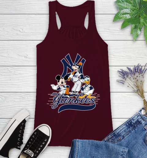 MLB New York Yankees Mickey Mouse Donald Duck Goofy Baseball T Shirt Racerback Tank 2