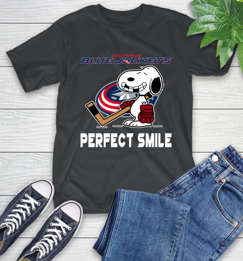NHL Columbus Blue Jackets Snoopy Perfect Smile The Peanuts Movie Hockey T Shirt T-Shirt