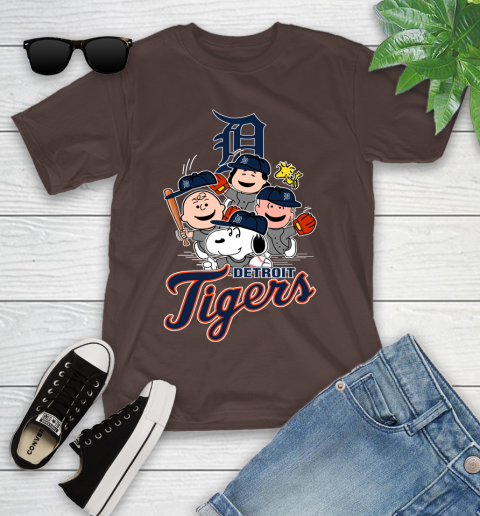 MLB Detroit Tigers Snoopy Charlie Brown Woodstock The Peanuts Movie Baseball T Shirt Youth T-Shirt 7