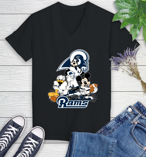 NFL Los Angeles Rams Mickey Mouse Donald Duck Goofy Football Shirt Women's V-Neck T-Shirt