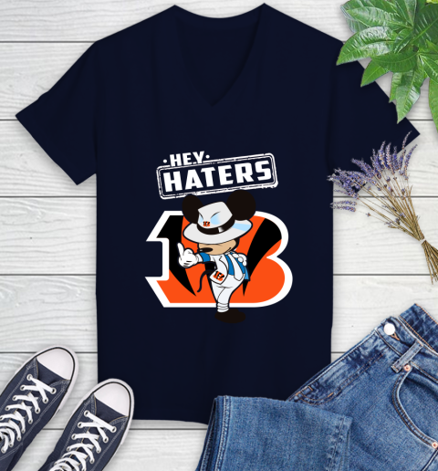 NFL Hey Haters Mickey Football Sports Cincinnati Bengals Women's V-Neck T-Shirt 2
