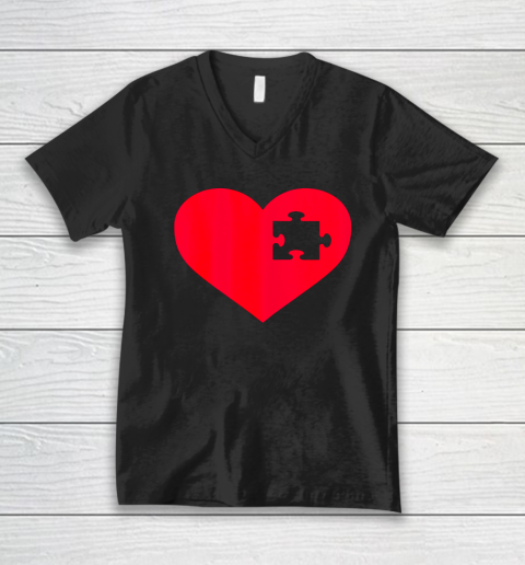Family Valentine Insert Heart Gift V-Neck T-Shirt 1