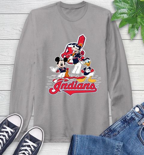 MLB Cleveland Indians Mickey Mouse Donald Duck Goofy Baseball T Shirt Long Sleeve T-Shirt 6