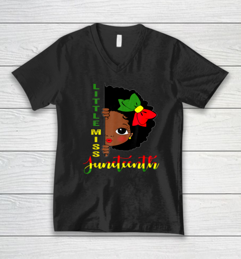 Black Girl, Women Shirt Little Miss Juneteenth Girl Toddler Black History Month V-Neck T-Shirt