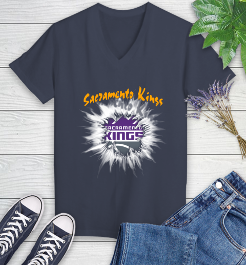 Sacramento Kings NBA Basketball Rip Sports Women's V-Neck T-Shirt 12