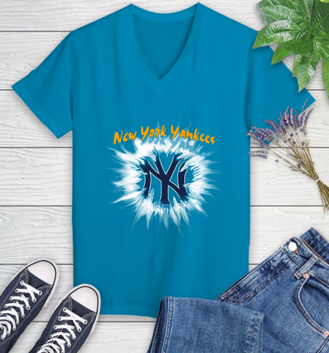 New York Yankees MLB Baseball Adoring Fan Rip Sports Women's V-Neck T-Shirt 7
