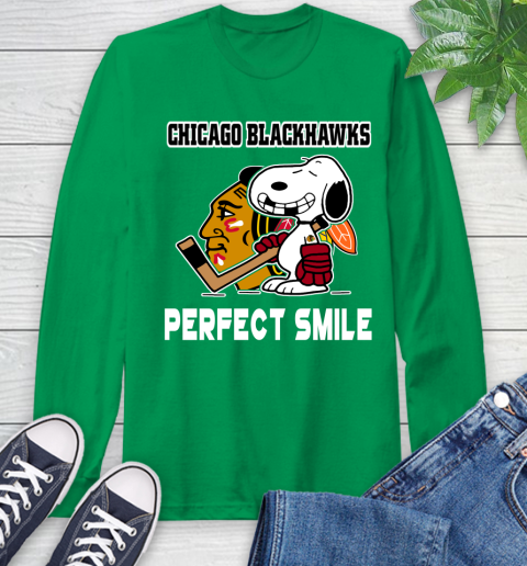 NHL Chicago Blackhawks Snoopy Perfect Smile The Peanuts Movie Hockey T Shirt Long Sleeve T-Shirt 8