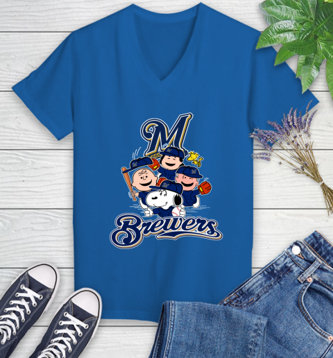 MLB Milwaukee Brewers Snoopy Charlie Brown Woodstock The Peanuts Movie Baseball T Shirt_000 Women's V-Neck T-Shirt 10