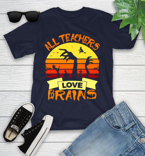 Halloween All Teachers Love Brains Sunset Youth T-Shirt 2
