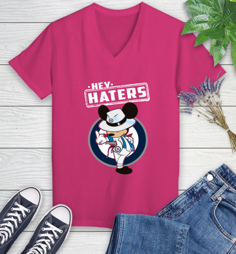 NHL Hey Haters Mickey Hockey Sports Winnipeg Jets Women's V-Neck T-Shirt 9