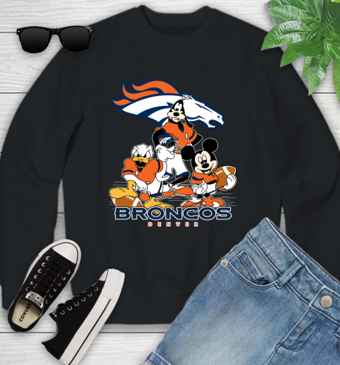 NFL Denver Broncos Mickey Mouse Donald Duck Goofy Football Shirt Youth Sweatshirt