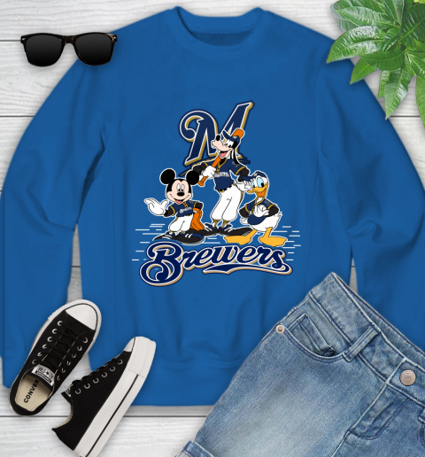 MLB Milwaukee Brewers Mickey Mouse Donald Duck Goofy Baseball T Shirt Youth Sweatshirt 7