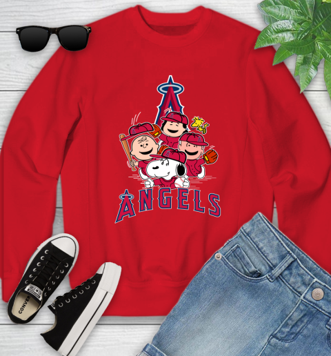 MLB Los Angeles Angels Snoopy Charlie Brown Woodstock The Peanuts Movie Baseball T Shirt_000 Youth Sweatshirt 8