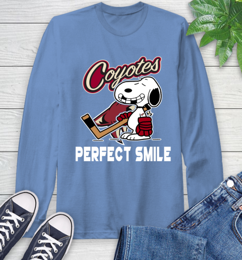 NHL Arizona Coyotes Snoopy Perfect Smile The Peanuts Movie Hockey T Shirt Long Sleeve T-Shirt 12