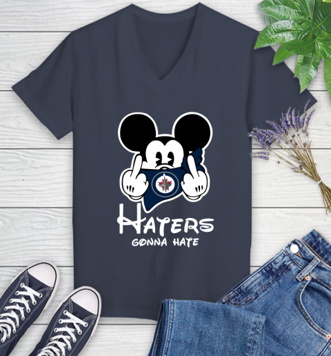 NHL Winnipeg Jets Haters Gonna Hate Mickey Mouse Disney Hockey T Shirt Women's V-Neck T-Shirt 12