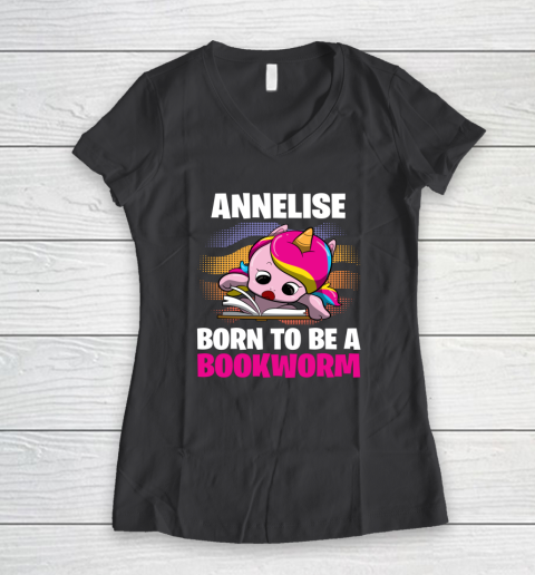 Annelise Born To Be A Bookworm Unicorn Women's V-Neck T-Shirt 11