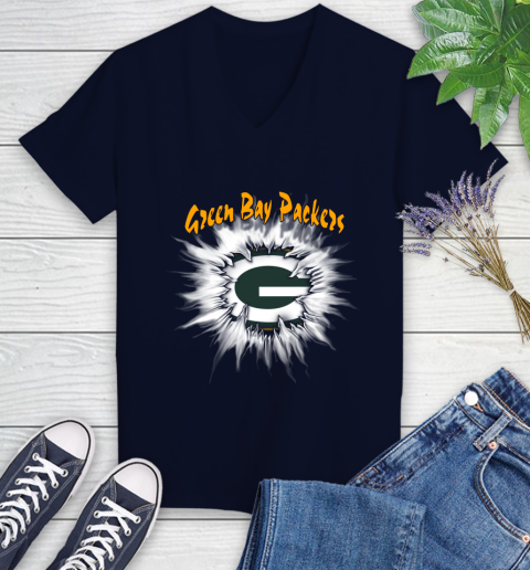 Green Bay Packers NFL Football Adoring Fan Rip Sports Women's V-Neck T-Shirt 2