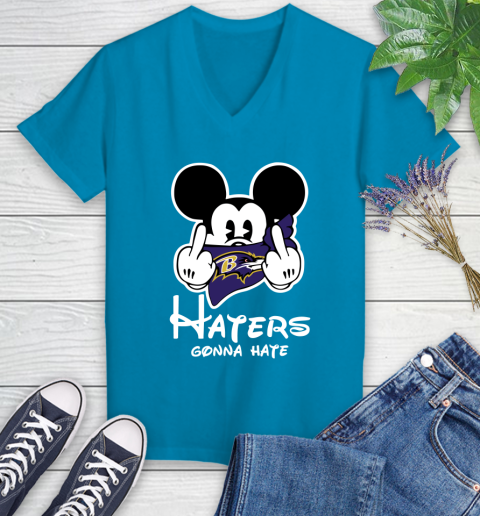 NFL Baltimore Ravens Haters Gonna Hate Mickey Mouse Disney Football T Shirt Women's V-Neck T-Shirt 7