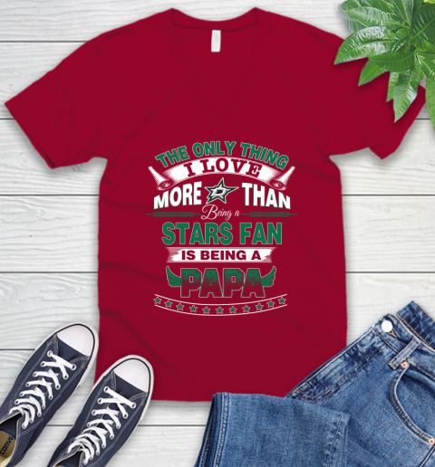 NHL The Only Thing I Love More Than Being A Dallas Stars Fan Is Being A Papa Hockey V-Neck T-Shirt 7