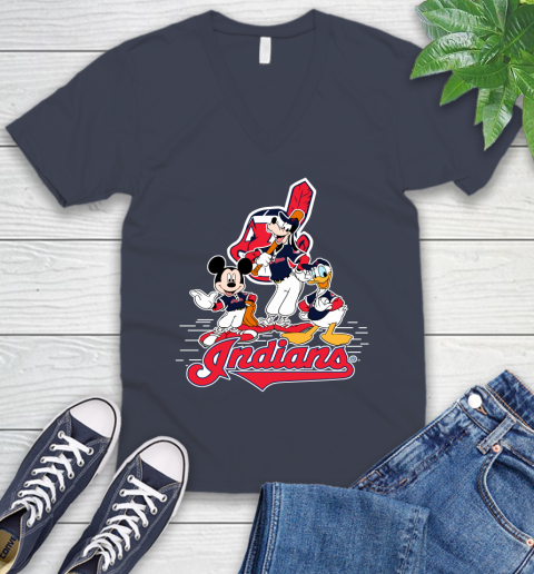 MLB Cleveland Indians Mickey Mouse Donald Duck Goofy Baseball T Shirt V-Neck T-Shirt 8