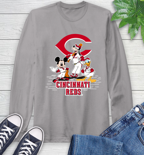 MLB Cincinnati Reds Mickey Mouse Donald Duck Goofy Baseball T Shirt Long Sleeve T-Shirt 6