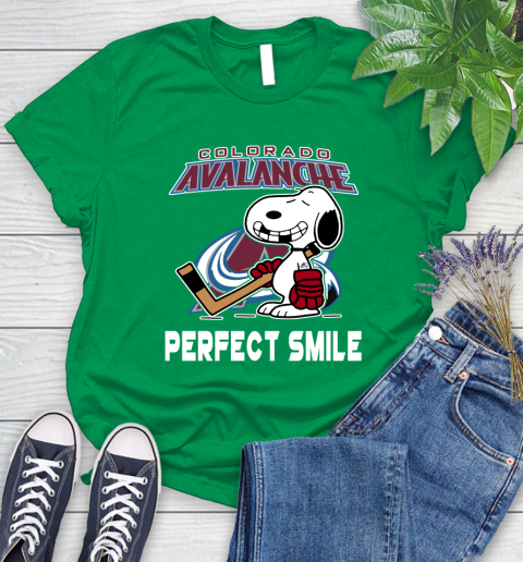 NHL Colorado Avalanche Snoopy Perfect Smile The Peanuts Movie Hockey T Shirt Women's T-Shirt 9