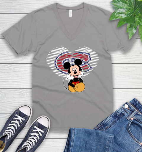 NHL Montreal Canadiens The Heart Mickey Mouse Disney Hockey V-Neck T-Shirt 3