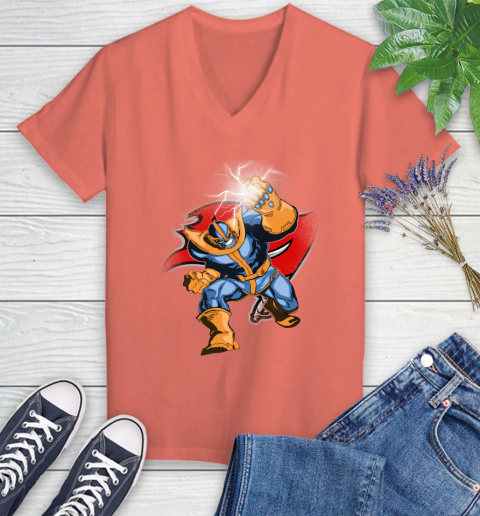 Tampa Bay Buccaneers NFL Football Thanos Avengers Infinity War Marvel Women's V-Neck T-Shirt 6