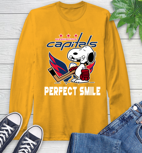 NHL Washington Capitals Snoopy Perfect Smile The Peanuts Movie Hockey T Shirt Long Sleeve T-Shirt 2