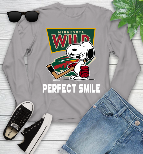 NHL Minnesota Wild Snoopy Perfect Smile The Peanuts Movie Hockey T Shirt Youth Long Sleeve 5