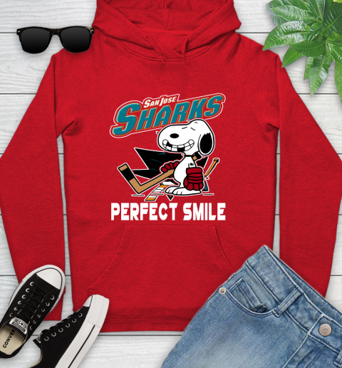 NHL San Jose Sharks Snoopy Perfect Smile The Peanuts Movie Hockey T Shirt Youth Hoodie 12